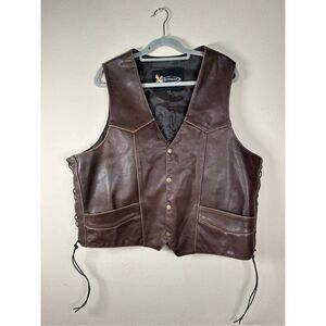 Xelement Vintage Mayhem Skull Brown Leather Biker Vest Sz 2XL